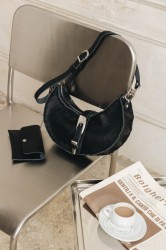 INDIVIDUAL More Than This black leather women's shoulder bag with nickel details