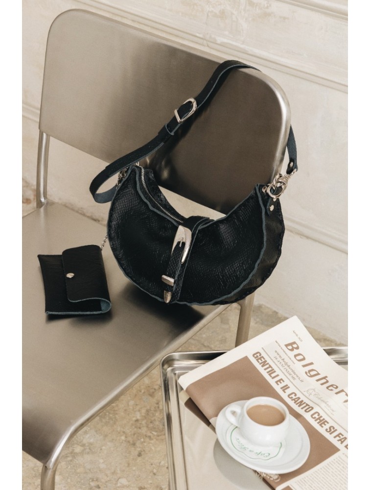 INDIVIDUAL More Than This black leather women's shoulder bag with nickel details