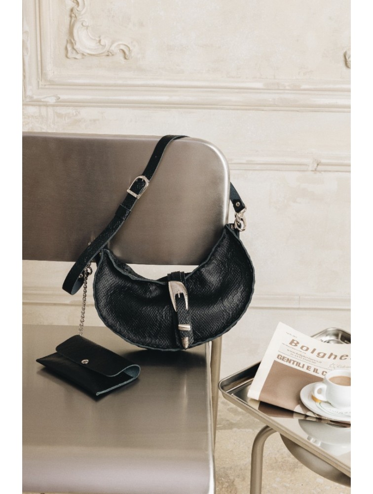 INDIVIDUAL More Than This black leather women's shoulder bag with nickel details