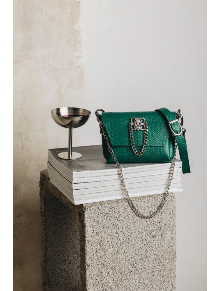 INDIVIDUAL Don't stop the dance Green leather women's shoulder bag with nickel buckle