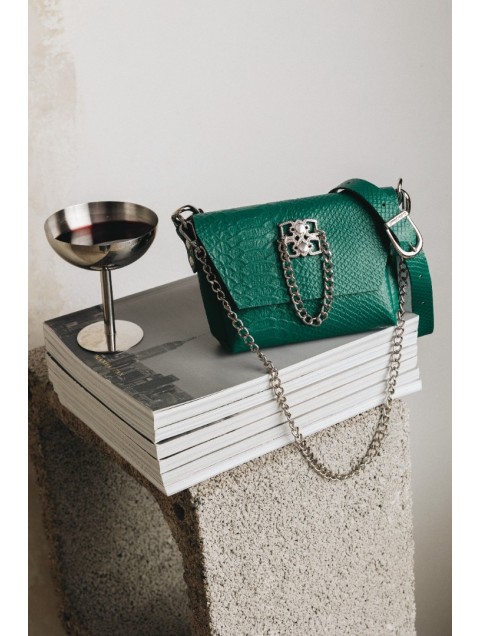 INDIVIDUAL Don't stop the dance Πράσινη δερμάτινη γυναικεία τσάντα ώμου με νίκελ αγκράφα