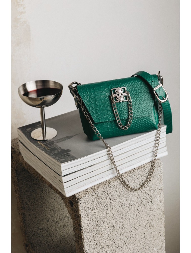INDIVIDUAL Don't stop the dance Green leather women's shoulder bag with nickel buckle