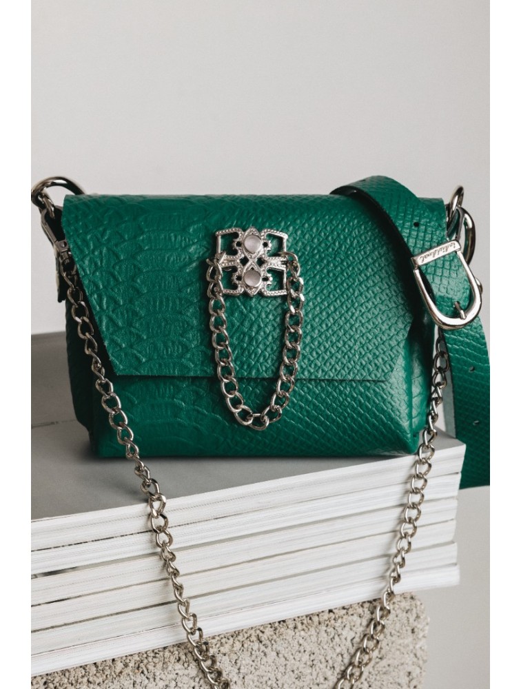 INDIVIDUAL Don't stop the dance Green leather women's shoulder bag with nickel buckle