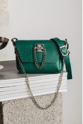 INDIVIDUAL Don't stop the dance Green leather women's shoulder bag with nickel buckle