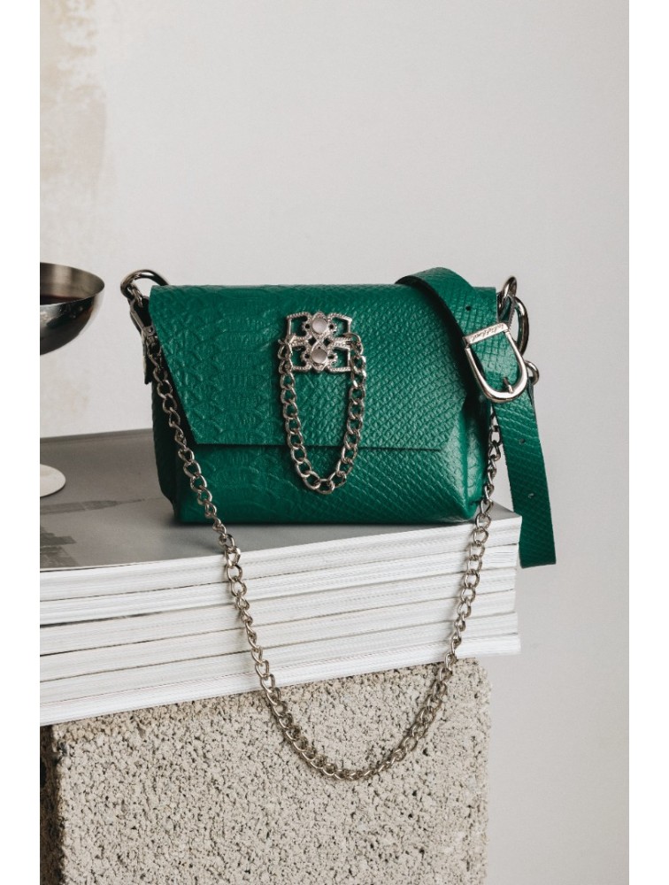 INDIVIDUAL Don't stop the dance Green leather women's shoulder bag with nickel buckle