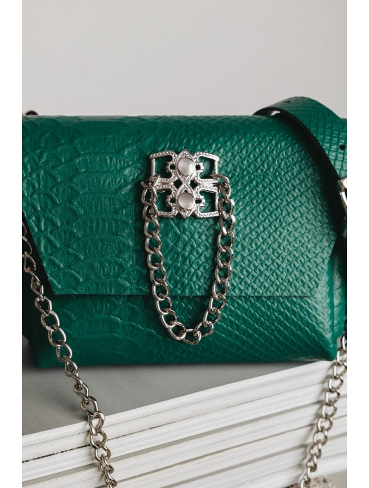 INDIVIDUAL Don't stop the dance Green leather women's shoulder bag with nickel buckle