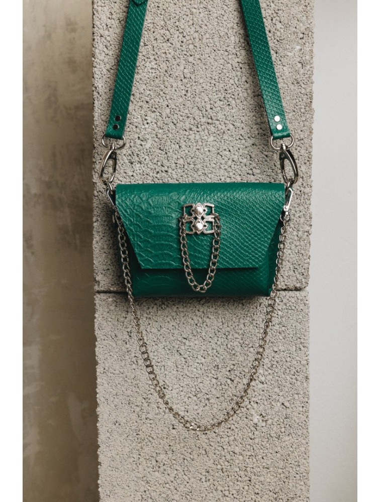 INDIVIDUAL Don't stop the dance Green leather women's shoulder bag with nickel buckle
