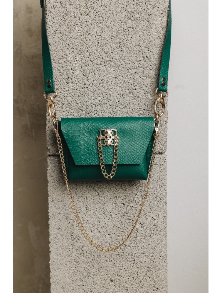 INDIVIDUAL Don't stop the dance Green leather women's shoulder bag with nickel buckle