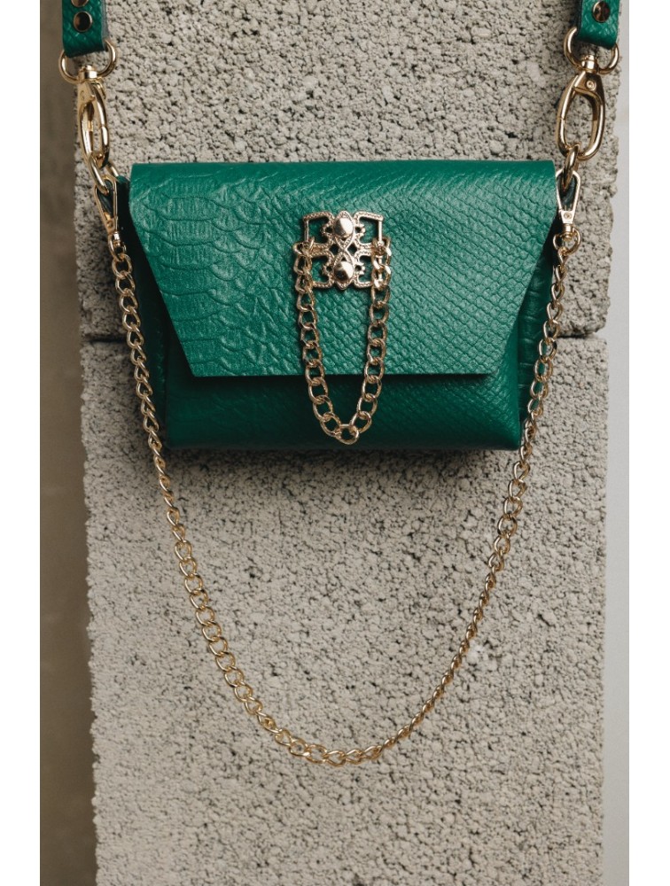 INDIVIDUAL Don't stop the dance Green leather women's shoulder bag with nickel buckle
