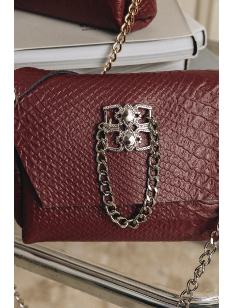 INDIVIDUAL Don't stop the dance Bordeaux leather women's shoulder bag with gold buckle