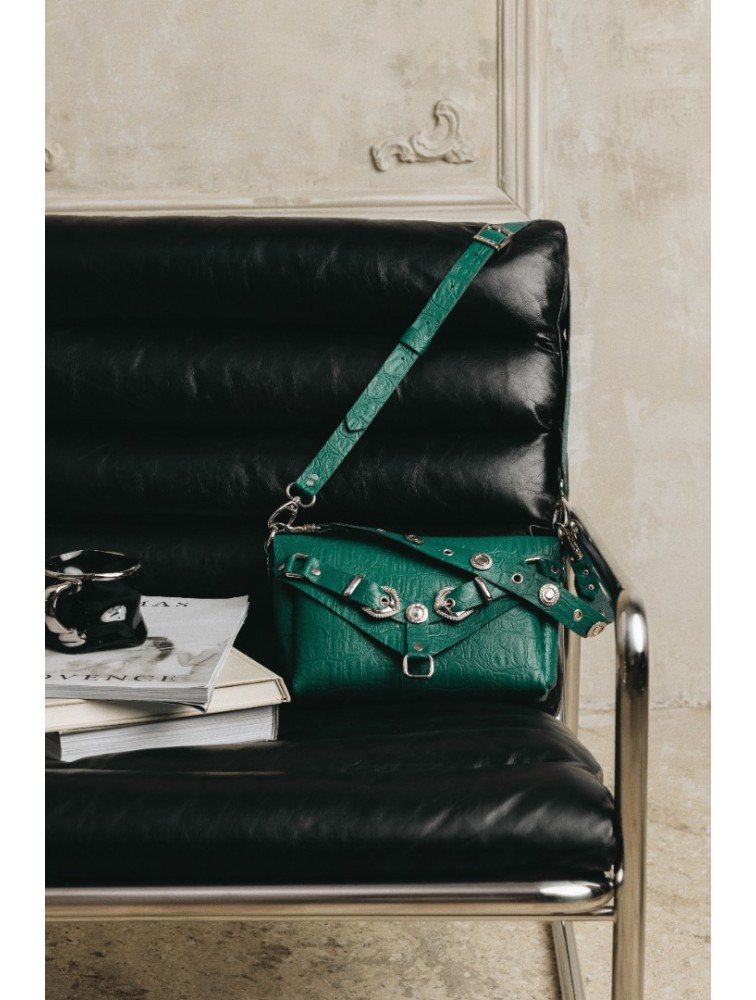 INDIVIDUAL Messy Green Leather Women's Bag With Nickel Details