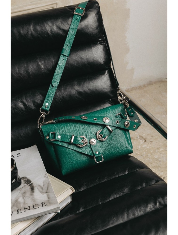 INDIVIDUAL Messy Green Leather Women's Bag With Nickel Details