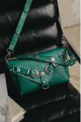INDIVIDUAL Messy Green Leather Women's Bag With Nickel Details