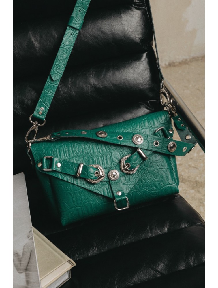 INDIVIDUAL Messy Green Leather Women's Bag With Nickel Details