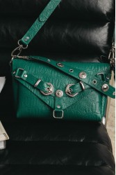 INDIVIDUAL Messy Green Leather Women's Bag With Nickel Details