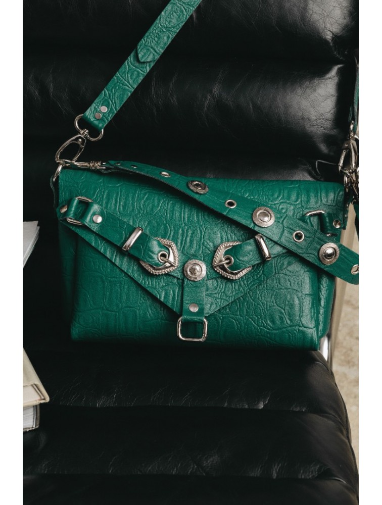 INDIVIDUAL Messy Green Leather Women's Bag With Nickel Details