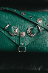 INDIVIDUAL Messy Green Leather Women's Bag With Nickel Details