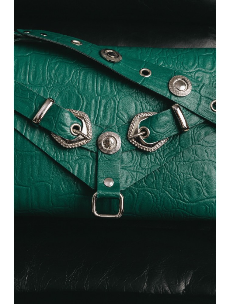 INDIVIDUAL Messy Green Leather Women's Bag With Nickel Details