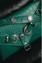INDIVIDUAL Messy Green Leather Women's Bag With Nickel Details
