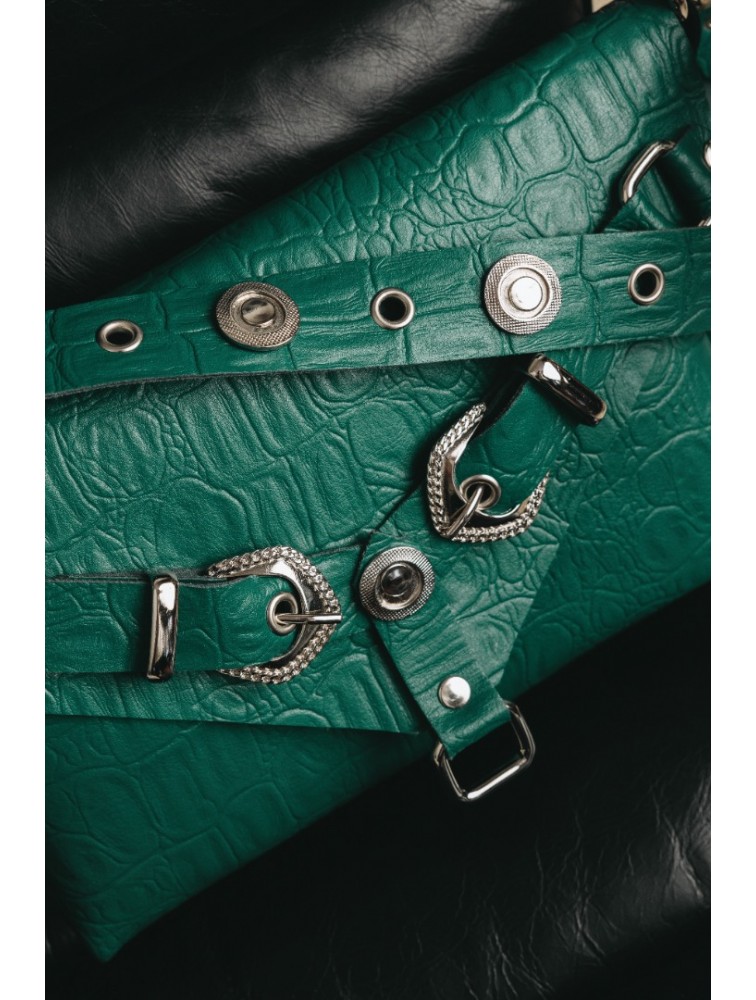 INDIVIDUAL Messy Green Leather Women's Bag With Nickel Details