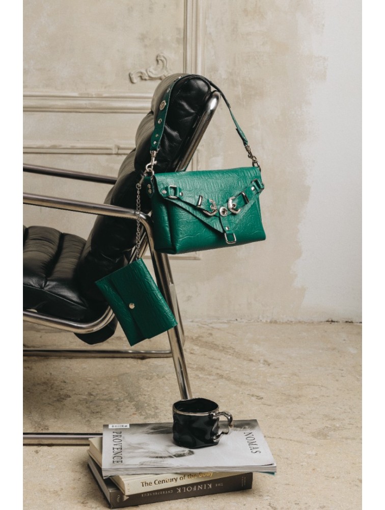INDIVIDUAL Messy Green Leather Women's Bag With Nickel Details
