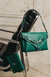 INDIVIDUAL Messy Green Leather Women's Bag With Nickel Details