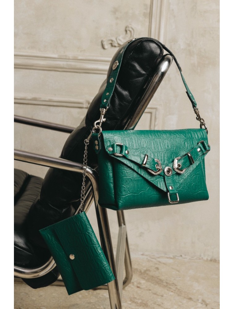 INDIVIDUAL Messy Green Leather Women's Bag With Nickel Details