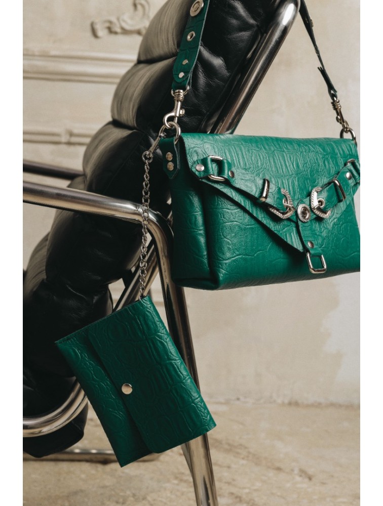 INDIVIDUAL Messy Green Leather Women's Bag With Nickel Details