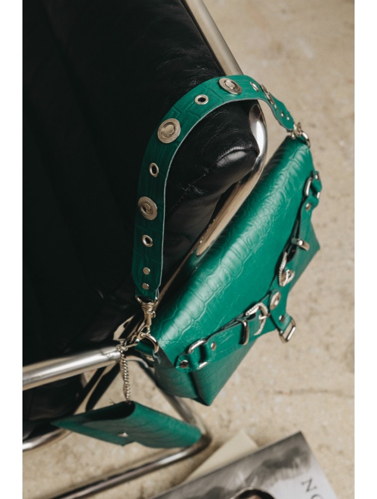 INDIVIDUAL Messy Green Leather Women's Bag With Nickel Details