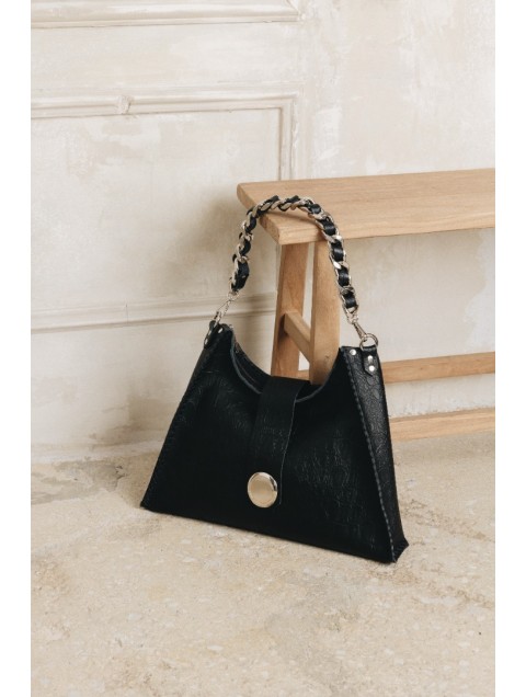 INDIVIDUAL To The Wilder Μαύρη δερμάτινη γυναικεία τσάντα ώμου με χρυσά στοιχεία