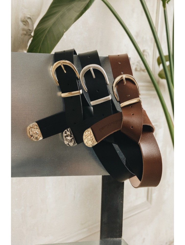 INDIVIDUAL Sweet Caroline Μαύρη δερμάτινη ζώνη με νίκελ μεταλλικά στοιχεία