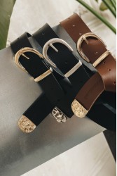 INDIVIDUAL Sweet Caroline Μαύρη δερμάτινη ζώνη με νίκελ μεταλλικά στοιχεία