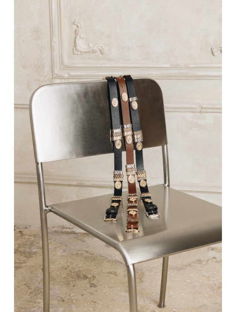 INDIVIDUAL Free Fallin Καφέ δερμάτινη ζώνη με μεταλλικά στοιχεία