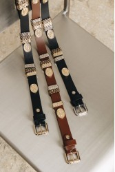 INDIVIDUAL Free Fallin Καφέ δερμάτινη ζώνη με μεταλλικά στοιχεία