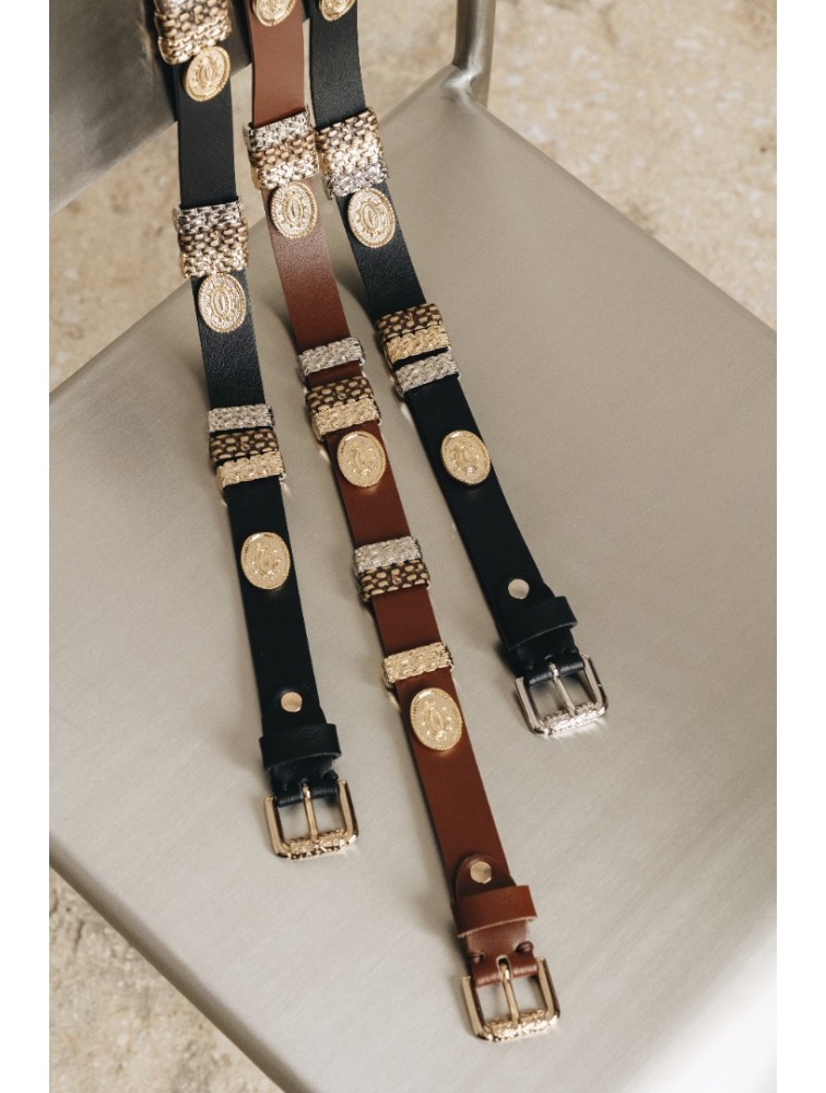 INDIVIDUAL Free Fallin Καφέ δερμάτινη ζώνη με μεταλλικά στοιχεία