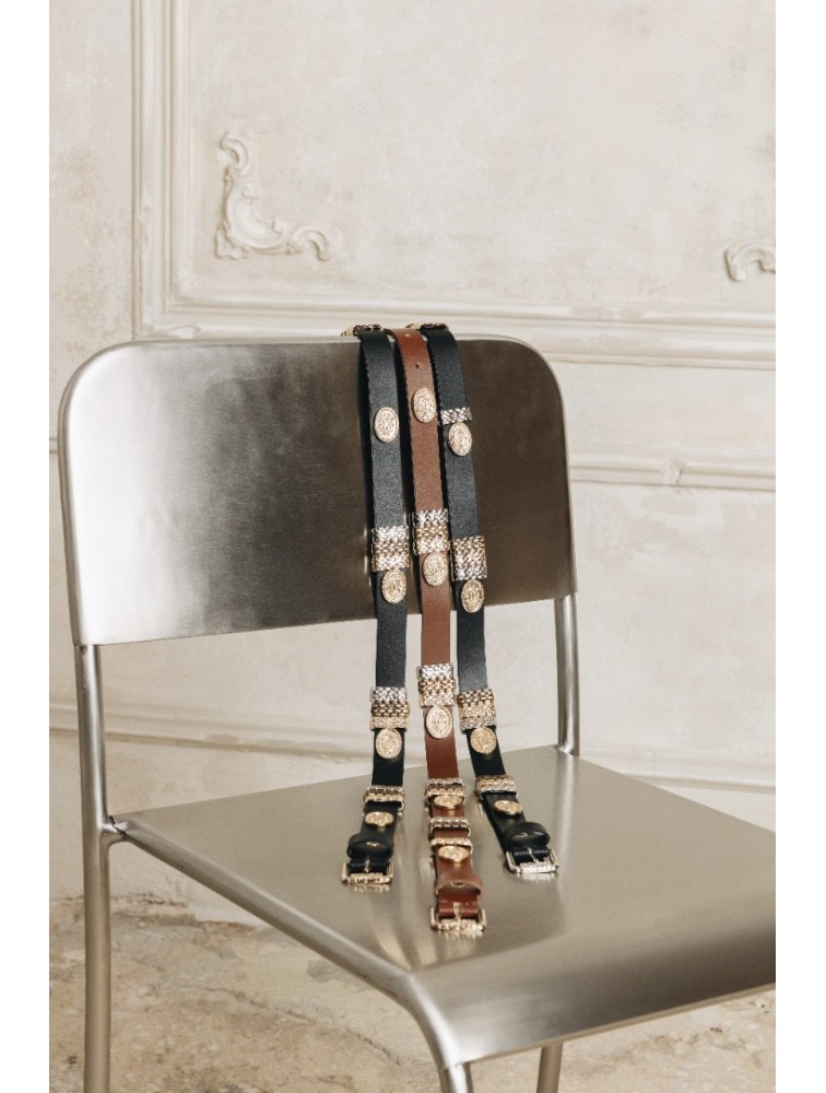 INDIVIDUAL Free Fallin Καφέ δερμάτινη ζώνη με μεταλλικά στοιχεία