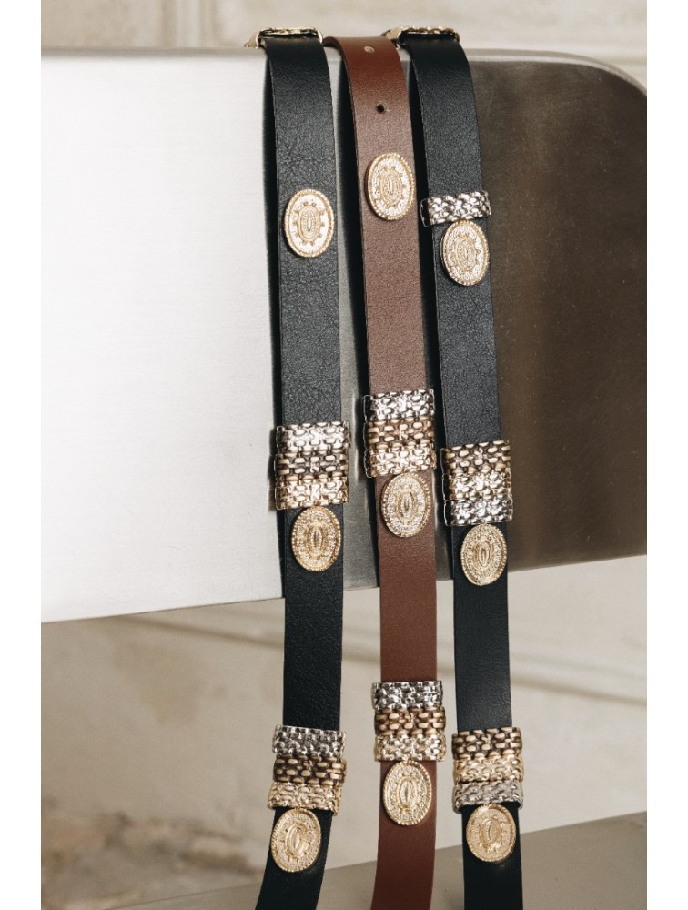 INDIVIDUAL Free Fallin Καφέ δερμάτινη ζώνη με μεταλλικά στοιχεία