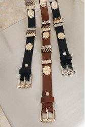 INDIVIDUAL Free Fallin Καφέ δερμάτινη ζώνη με μεταλλικά στοιχεία