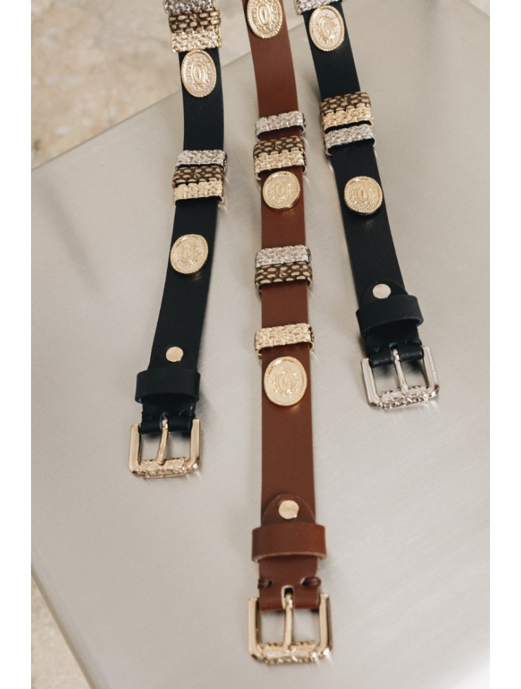 INDIVIDUAL Free Fallin Καφέ δερμάτινη ζώνη με μεταλλικά στοιχεία