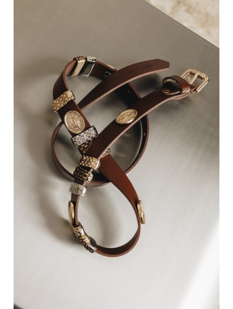 INDIVIDUAL Free Fallin Καφέ δερμάτινη ζώνη με μεταλλικά στοιχεία