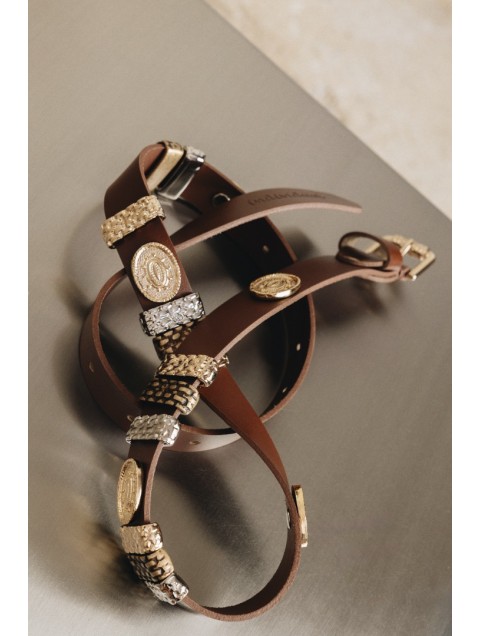 INDIVIDUAL Free Fallin Καφέ δερμάτινη ζώνη με μεταλλικά στοιχεία