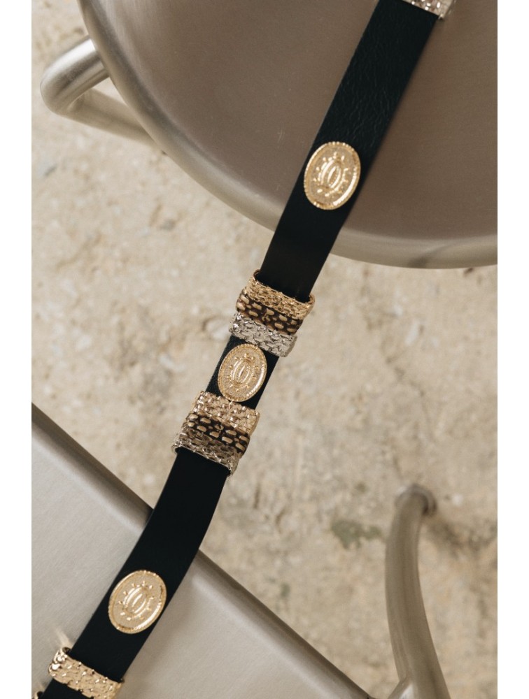 INDIVIDUAL Free Fallin Μαύρη δερμάτινη ζώνη με μεταλλικά στοιχεία