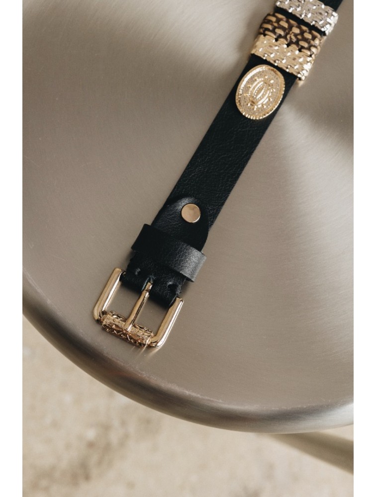 INDIVIDUAL Free Fallin Μαύρη δερμάτινη ζώνη με μεταλλικά στοιχεία