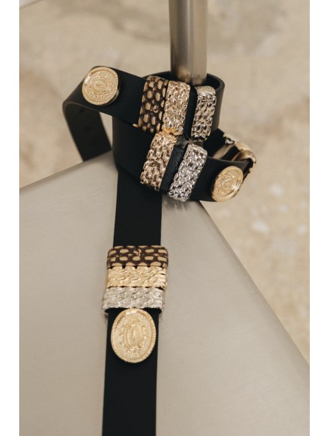 INDIVIDUAL Free Fallin Μαύρη δερμάτινη ζώνη με μεταλλικά στοιχεία