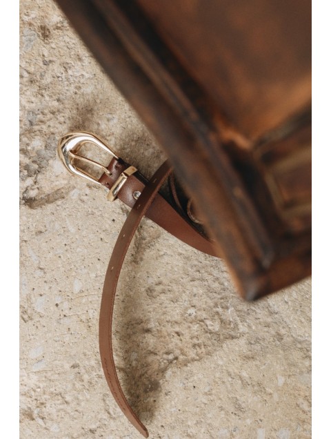 INDIVIDUAL No Words Καφέ δερμάτινη ζώνη με  χρυσά μεταλλικά στοιχεία