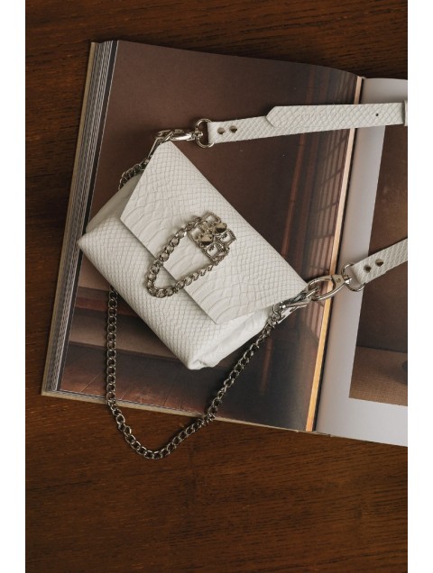INDIVIDUAL Don't Stop the Dance Shoulder Bag Off-White Nickel Εκρού Δερμάτινη Γυναικεία Τσάντα Ώμου με Νίκελ Αγκράφα