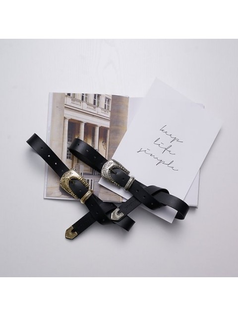 INDIVIDUAL "Lyla" Μαύρη-Ασημί δερμάτινη ζώνη