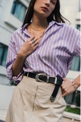 INDIVIDUAL "Lyla" Μαύρη-Ασημί δερμάτινη ζώνη