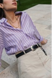 INDIVIDUAL "Lyla" Μαύρη-Ασημί δερμάτινη ζώνη
