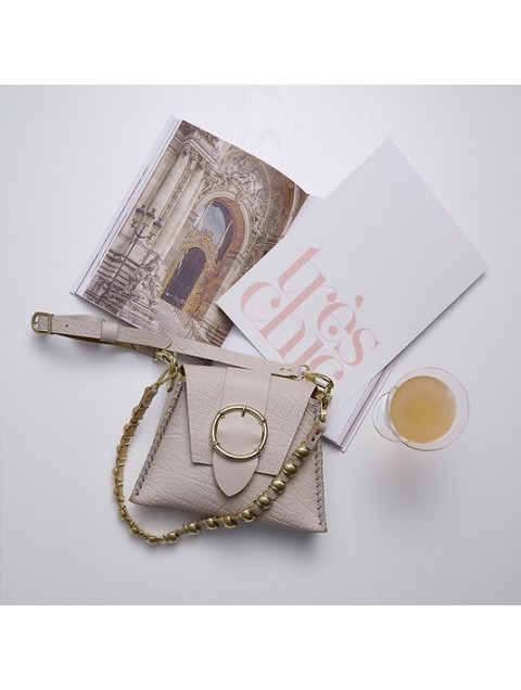 INDIVIDUAL "Loveher" Limited Edition Δερμάτινη γυναικεία τσάντα ώμου στο χρώμα της άμμου